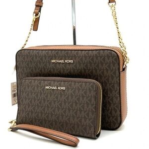 Michael Kors Large EW Crossbody Bag & JST LG Flat MF Phone Case Wallet Brown